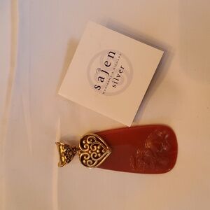 Vintage Sajen Red Carnelian Carved Pendant